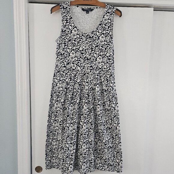 Chadwicks of Boston Navy White Floral Fit Flare Sleeveless S Dress - Picture 1 of 6